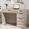 Dreamcurship White Desk with Drawers, Modern Computer Desk with File Drawers, Home Office Study Writing Desk with Storage, White