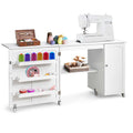 62.5" Folding Sewing Table Rolling Craft Station with Storage Cabinet & Shelves, Foldable Sewing Machine Desk w/ Lockable Wheels for Home