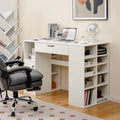 53" Counter Height Sewing Craft Table with 14 Storage Cubes, Large Drawer, Cabinet & Adjustable Shelf, 36" Artwork Workstation Drafting Writing Desk