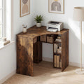 Tangkula 90-Degree Triangle Corner Desk with Charging Station & Open Storage Shelves