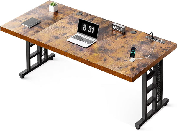 Coleshome 71 in Executive Desk with USB Ports, Large Computer Desk with Extra Thick, Long Mordern Office Desk, Workstation Business Furniture for Home Office, Vintage