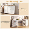 62.5" Folding Sewing Table Rolling Craft Station with Storage Cabinet & Shelves, Foldable Sewing Machine Desk w/ Lockable Wheels for Home