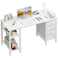 Lufeiya White Desk with Drawers & Storage Shelves, 47 in Study Work Writing Desk for Home Office Bedroom, Simple Modern Cute PC Computer Desks Table, White