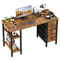 Lufeiya White Desk with Drawers & Storage Shelves, 47 in Study Work Writing Desk for Home Office Bedroom, Simple Modern Cute PC Computer Desks Table, White