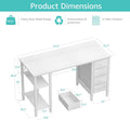 Lufeiya White Desk with Drawers & Storage Shelves, 47 in Study Work Writing Desk for Home Office Bedroom, Simple Modern Cute PC Computer Desks Table, White