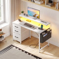 40 in Computer Desk with Power Outlets & LED Lights, Home Office Desk with 3 Drawers & Adjustable Monitor Shelf, , Writing Desk with Storage Bag, Vintage