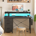 40 in Computer Desk with Power Outlets & LED Lights, Home Office Desk with 3 Drawers & Adjustable Monitor Shelf, , Writing Desk with Storage Bag, Vintage
