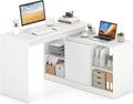 Tangkula L-Shaped 48" Reversible Corner Writing Desk with 2-Way Cabinet & 4 Storage Compartments