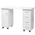 Sesslife White Computer Desk, Writing Desk with Lockable Wheels???modern Wood Study Desk with 4 Drawers for Home Office Workstation