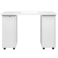 Sesslife White Computer Desk, Writing Desk with Lockable Wheels???modern Wood Study Desk with 4 Drawers for Home Office Workstation