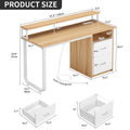 Dextrus 47 in Computer Desk with Storage Drawers & LED Light, Office Desk with Monitor Stand & Power Outlets, Work Study PC Desk for Small Spaces, Home Office, Oak