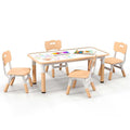 Kids Table and 4 Chairs Set, Height Adjustable Toddler Art Activity Desk with 4 Seats & Graffiti Desktop for Home, Daycare & Playroom