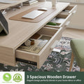 FEZIBO Electric Standing Desk with 3 Drawers & Monitor Shelves, 48 x 26 in Sit Stand Home Office Desk, Rustic Brown