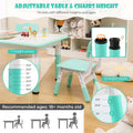 Kids Table and 4 Chairs Set, Height Adjustable Toddler Art Activity Desk with 4 Seats & Graffiti Desktop for Home, Daycare & Playroom