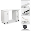 Sesslife White Computer Desk, Writing Desk with Lockable Wheels???modern Wood Study Desk with 4 Drawers for Home Office Workstation