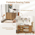 62.5" Folding Sewing Table Rolling Craft Station with Storage Cabinet & Shelves, Foldable Sewing Machine Desk w/ Lockable Wheels for Home