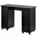 Sesslife White Computer Desk, Writing Desk with Lockable Wheels???modern Wood Study Desk with 4 Drawers for Home Office Workstation