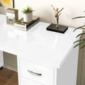 Sesslife White Computer Desk, Writing Desk with Lockable Wheels???modern Wood Study Desk with 4 Drawers for Home Office Workstation