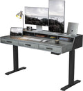 FEZIBO Electric Standing Desk with 3 Drawers & Monitor Shelves, 48 x 26 in Sit Stand Home Office Desk, Rustic Brown