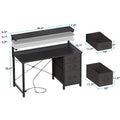 40 in Computer Desk with Power Outlets & LED Lights, Home Office Desk with 3 Drawers & Adjustable Monitor Shelf, , Writing Desk with Storage Bag, Vintage