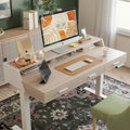 FEZIBO Electric Standing Desk with 3 Drawers & Monitor Shelves, 48 x 26 in Sit Stand Home Office Desk, Rustic Brown