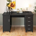 Sesslife White Computer Desk, Writing Desk with Lockable Wheels???modern Wood Study Desk with 4 Drawers for Home Office Workstation