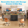 40 in Computer Desk with Power Outlets & LED Lights, Home Office Desk with 3 Drawers & Adjustable Monitor Shelf, , Writing Desk with Storage Bag, Vintage
