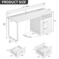 Dextrus 47 in Computer Desk with Storage Drawers & LED Light, Office Desk with Monitor Stand & Power Outlets, Work Study PC Desk for Small Spaces, Home Office, Oak