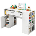 53" Counter Height Sewing Craft Table with 14 Storage Cubes, Large Drawer, Cabinet & Adjustable Shelf, 36" Artwork Workstation Drafting Writing Desk