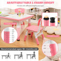 Kids Table and 4 Chairs Set, Height Adjustable Toddler Art Activity Desk with 4 Seats & Graffiti Desktop for Home, Daycare & Playroom