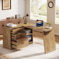 55 - Inch L Shaped Computer Desk with 3 Drawers, Corner Home Office Desk with Storage Shelves