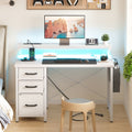 40 in Computer Desk with Power Outlets & LED Lights, Home Office Desk with 3 Drawers & Adjustable Monitor Shelf, , Writing Desk with Storage Bag, Vintage