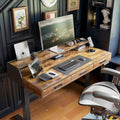 FEZIBO Electric Standing Desk with 3 Drawers & Monitor Shelves, 48 x 26 in Sit Stand Home Office Desk, Rustic Brown