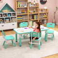 Kids Table and 4 Chairs Set, Height Adjustable Toddler Art Activity Desk with 4 Seats & Graffiti Desktop for Home, Daycare & Playroom