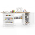 62.5" Folding Sewing Table Rolling Craft Station with Storage Cabinet & Shelves, Foldable Sewing Machine Desk w/ Lockable Wheels for Home