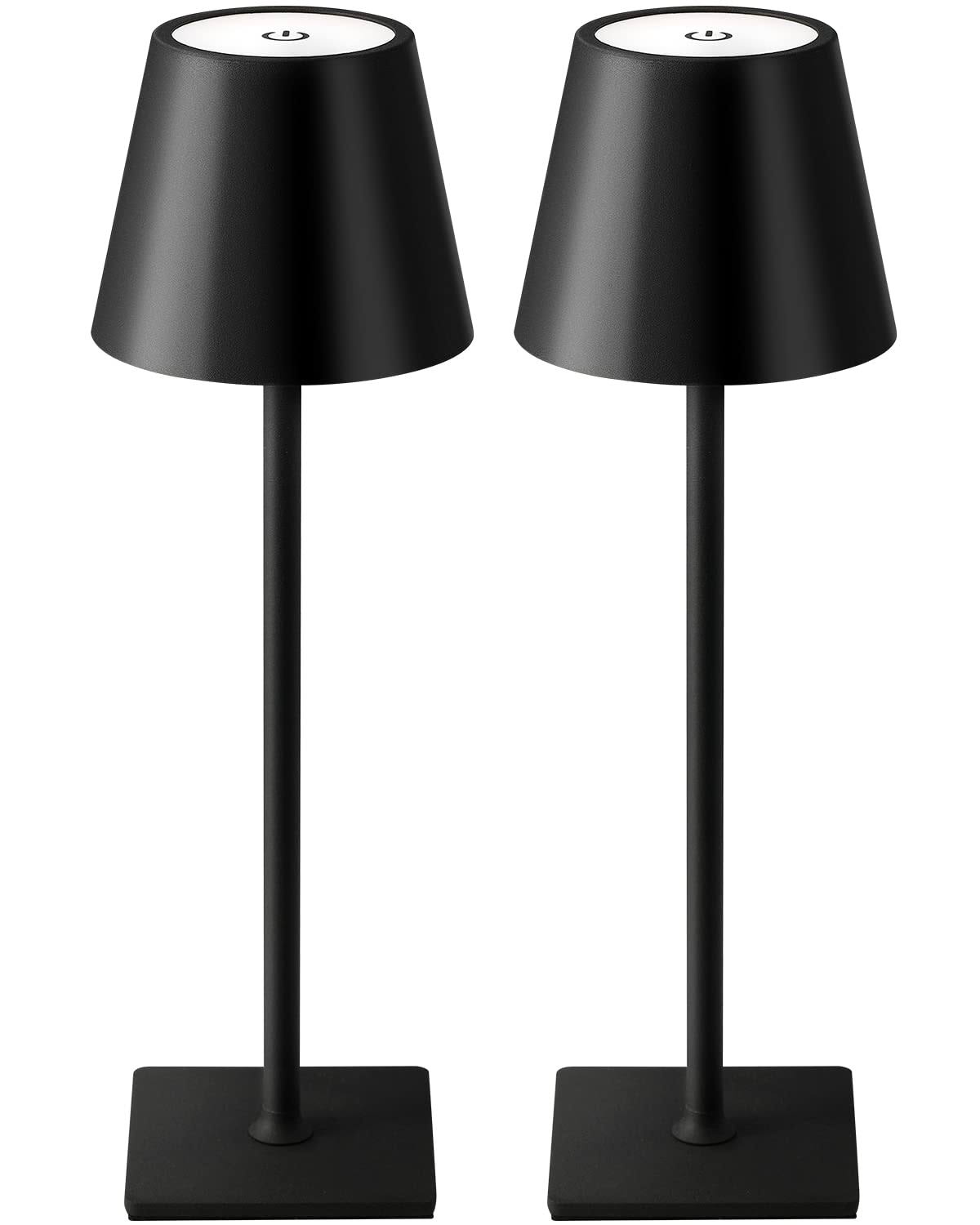 KDG 2 Pack Cordless Table Lamp,Portable LED Desk Lamp, 5000mAh Battery Operated, 3 Color Stepless Dimming Up, for Restaurant/Bed