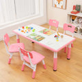 Kids Table and 4 Chairs Set, Height Adjustable Toddler Art Activity Desk with 4 Seats & Graffiti Desktop for Home, Daycare & Playroom