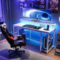 ODK 48 in Gaming Desk with LED Lights & Power Outlets, Computer Desk with Monitor Stand & Storage Shelves, CPU Stand, Home Office Desk, White
