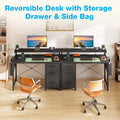40 in Computer Desk with Power Outlets & LED Lights, Home Office Desk with 3 Drawers & Adjustable Monitor Shelf, , Writing Desk with Storage Bag, Vintage