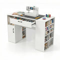 53" Counter Height Sewing Craft Table with 14 Storage Cubes, Large Drawer, Cabinet & Adjustable Shelf, 36" Artwork Workstation Drafting Writing Desk
