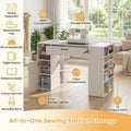 53" Counter Height Sewing Craft Table with 14 Storage Cubes, Large Drawer, Cabinet & Adjustable Shelf, 36" Artwork Workstation Drafting Writing Desk